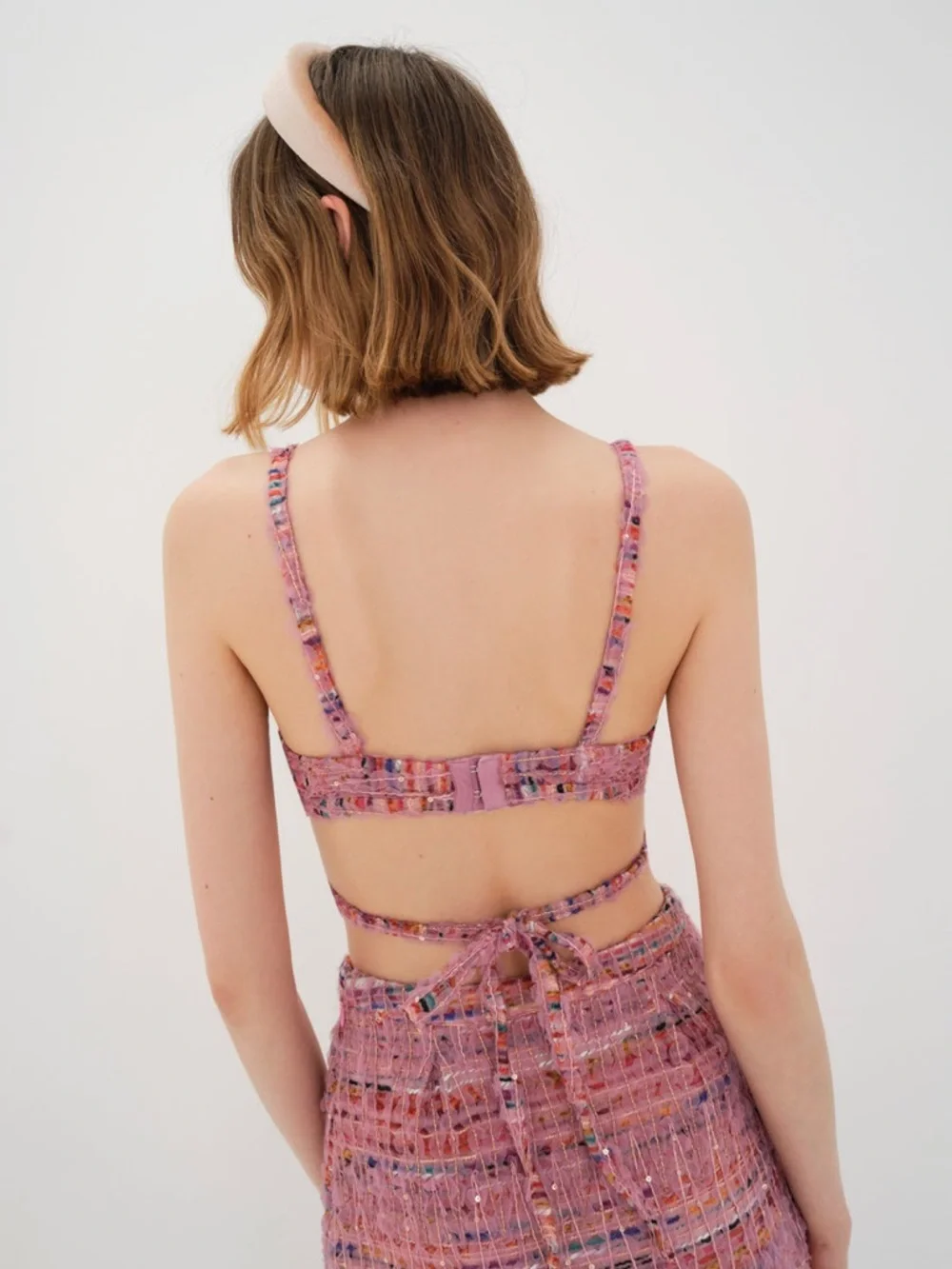 NWT For Love And Lemons ‘Dionne’ Bralette Top in Pink Multicolor Tweed Size M - Picture 2 of 16